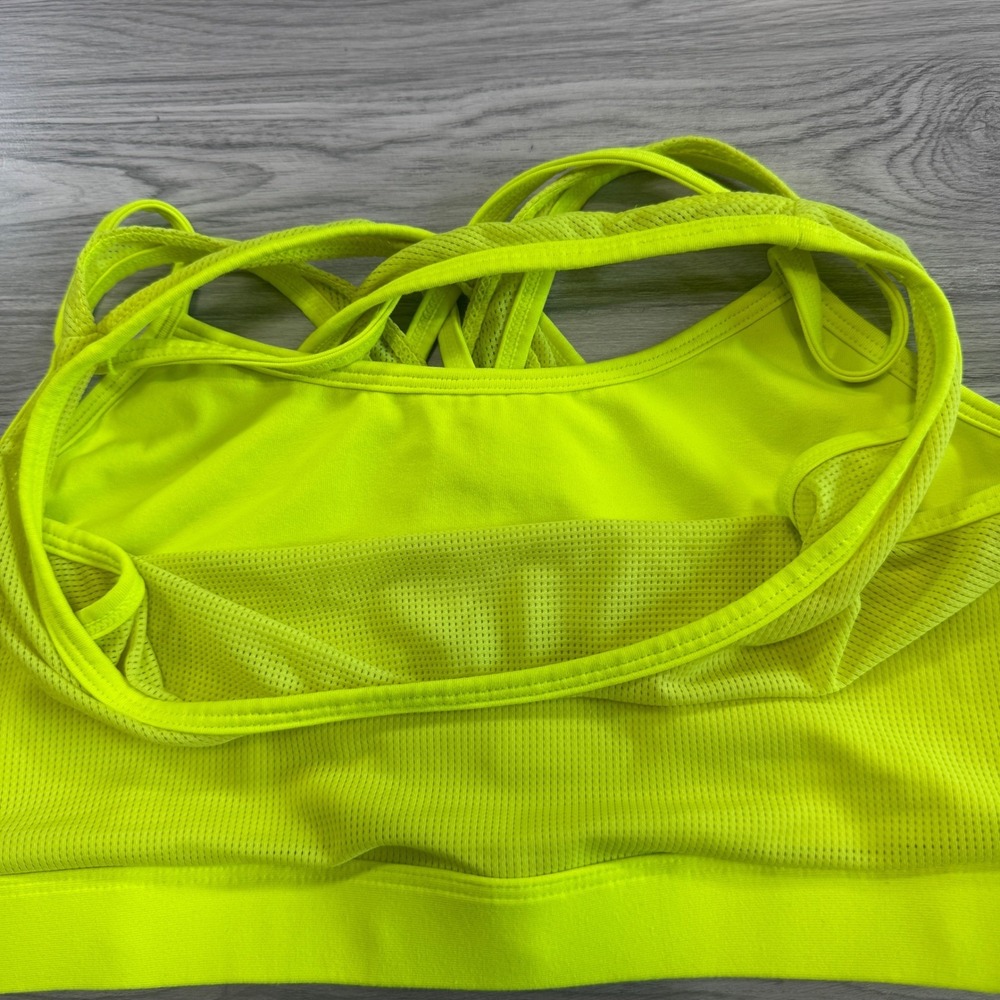 Fabletics Neon Yellow Mesh Strappy Back Sports Bra Womens Medium Activewear - Picture 4 of 5